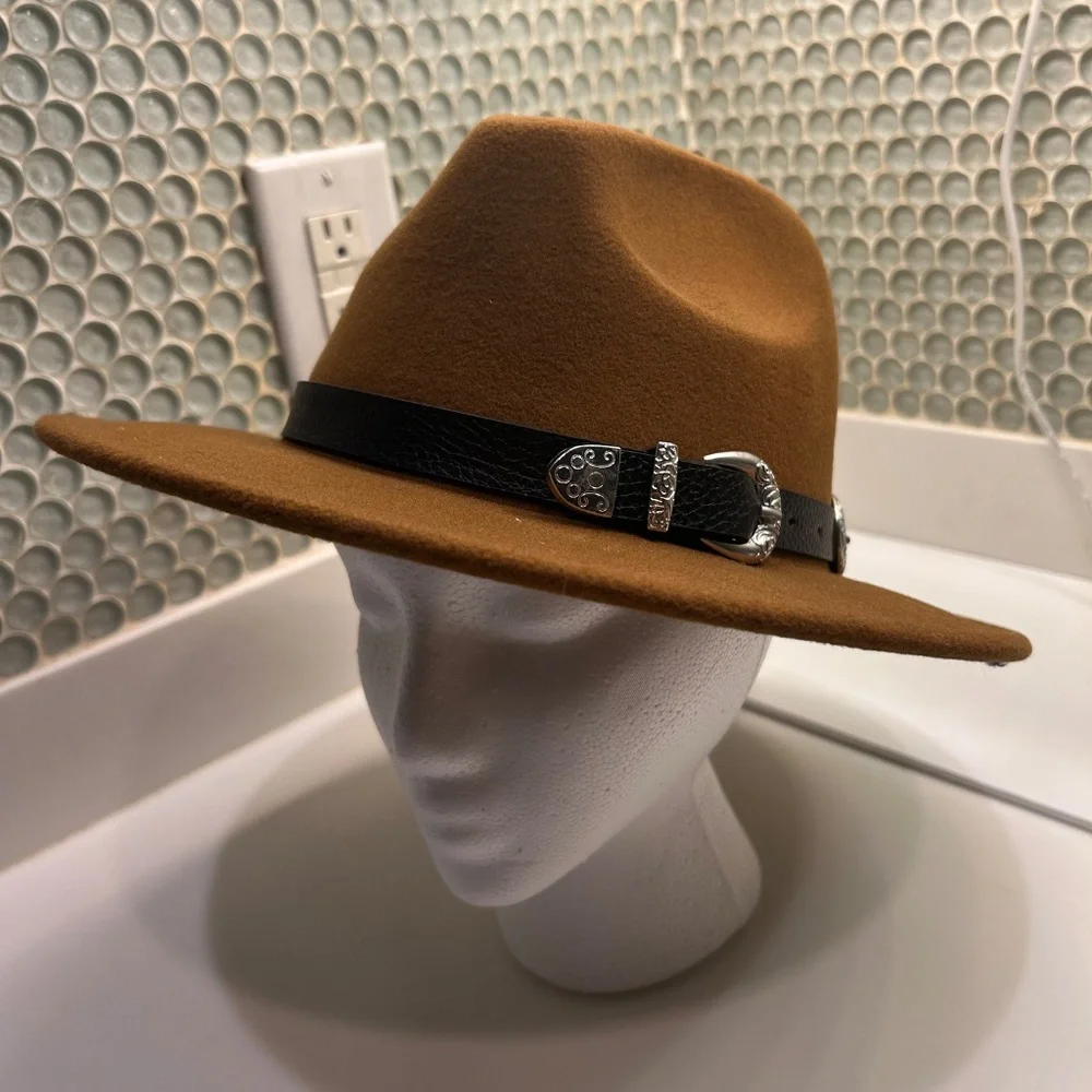 Women's Time and Tru Hat One Size Adjustable Fedora Soft Felt Wide Brim - Picture 2 of 7